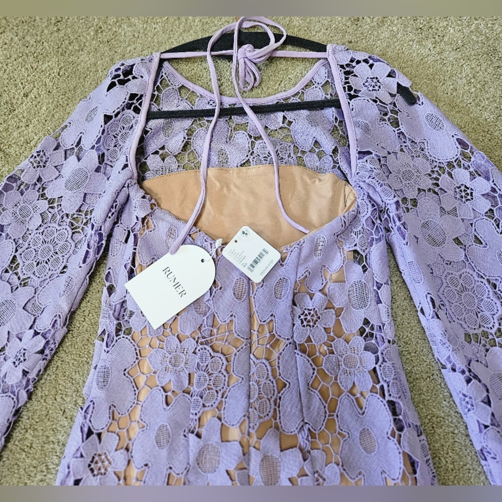 NWT Free People x RUMER Remi Mini Dress Floral Lace Crochet Lilac XS - Picture 13 of 15